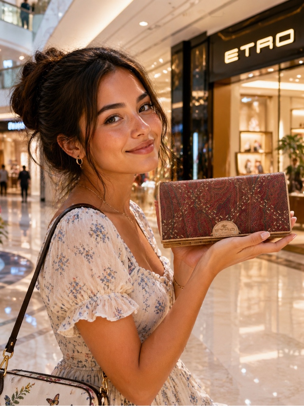 Etro RARE Double Snap Wallet Full Snap Closure Wallet in Paisley, Brown, and Red